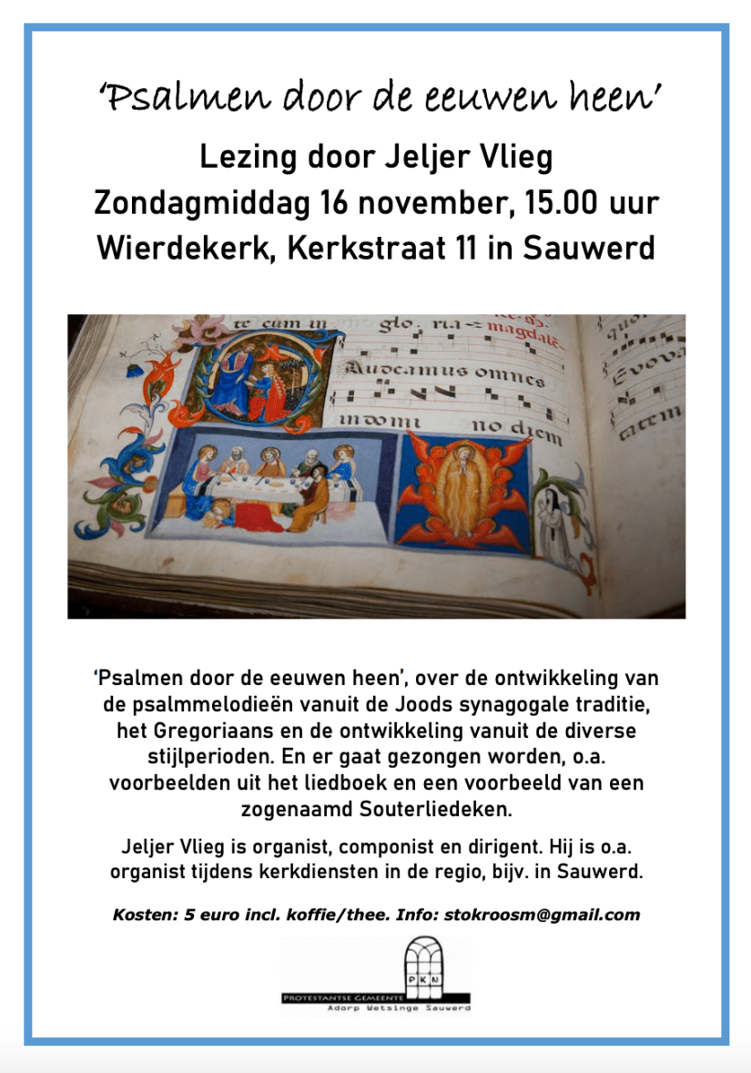 Psalmenmiddag 16 november om 15.00 uur