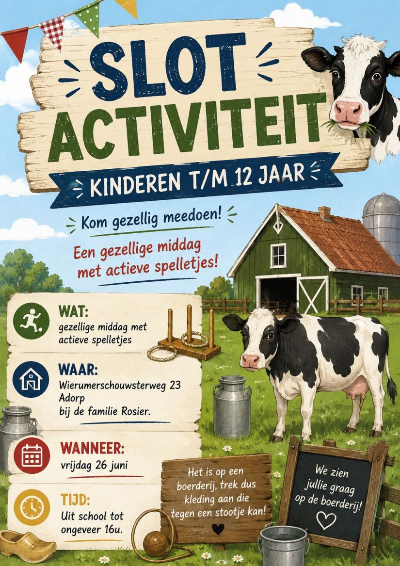 Slotactiviteit op de boerderij vrijdag 26&nbsp;juni